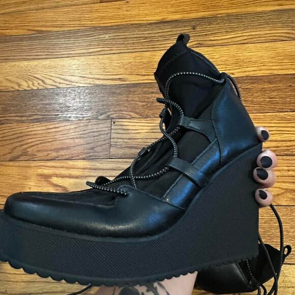 Black Steve Madden Black platform wedge Sock boots - Picture 3 of 6